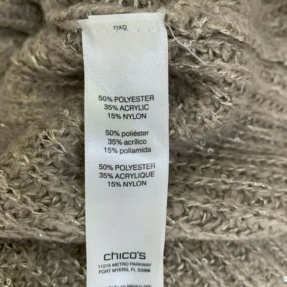 Chico’s Size 1 (M) Brown Chunky Knit Mock Neck Sequin Sweater ✨ Cozy Fall - Picture 9 of 9